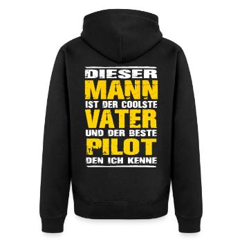 Pilot - Unisex Premium Bio Zip Hoodie - Schwarz - Hinten - Nico (187cm)