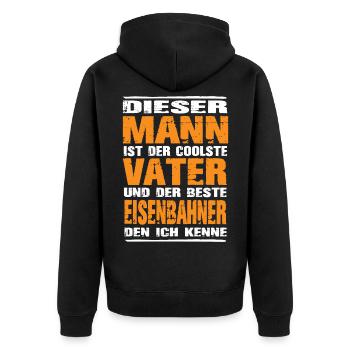 Eisenbahner - Unisex Premium Bio Zip Hoodie - Schwarz - Hinten - Nico (187cm)
