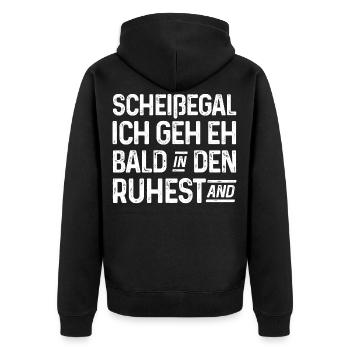Scheißegal Ich geh eh bald in den Ruhestand - Unisex Premium Bio Zip Hoodie - Schwarz - Hinten - Nico (187cm)