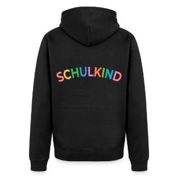Erste Klasse - Schulkind - Name eintragen - Unisex Premium Bio Zip Hoodie - Schwarz - Hinten - Nico (187cm)