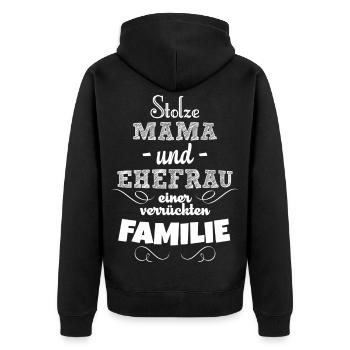 Stolze Mama - Unisex Premium Bio Zip Hoodie - Schwarz - Hinten - Nico (187cm)
