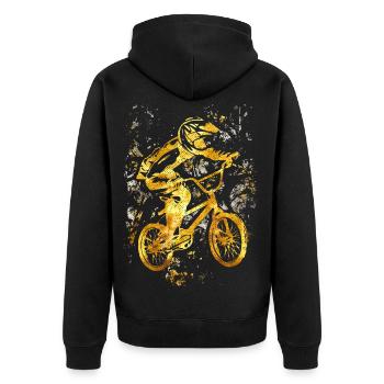 BMX Fahrrad | BMX Rad | BMX Geschenkidee ♥ - Unisex Premium Bio Zip Hoodie - Schwarz - Hinten - Nico (187cm)