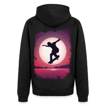 SK8R | Moon | Skateboarding | Skating - Unisex Premium Organic Zip Hoodie - black - Back - Nico (187cm)
