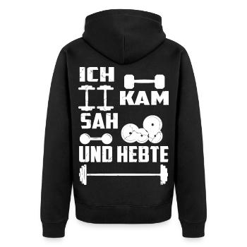Ich kam sah und Hebte - Unisex Premium Bio Zip Hoodie - Schwarz - Hinten - Nico (187cm)