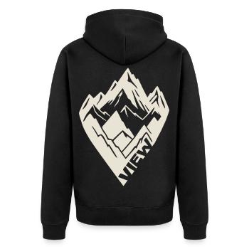 Bergblick [Weiß] - Unisex Premium Bio Zip Hoodie - Schwarz - Hinten - Nico (187cm)