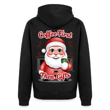 Weihnachtsmann mit Kaffee - Unisex Premium Bio Zip Hoodie - Schwarz - Hinten - Nico (187cm)