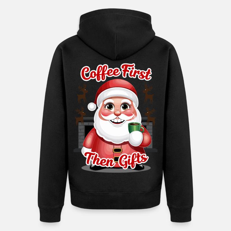 Weihnachtsmann mit Kaffee - Unisex Premium Bio Zip Hoodie - Schwarz