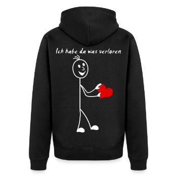 Strichmännchen Ich habe da was verloren rotes Herz - Unisex Premium Bio Zip Hoodie - Schwarz - Hinten - Nico (187cm)
