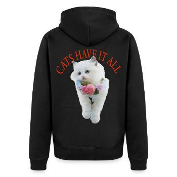Sassy Katze - Unisex Premium Bio Zip Hoodie - Schwarz - Hinten - Nico (187cm)