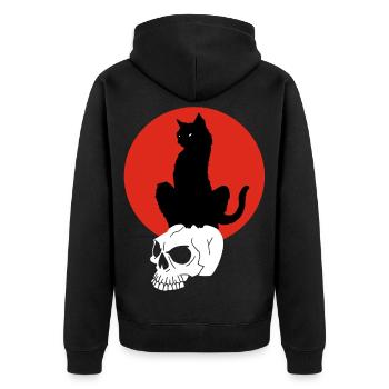 Black Cat and Red Sun - Unisex Premium Organic Zip Hoodie - black - Back - Nico (187cm)