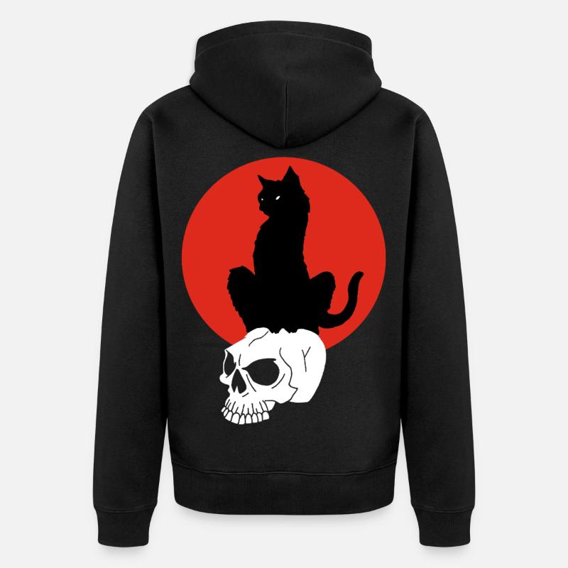 Chat noir et soleil rouge - Veste à capuche bio Premium Unisexe - noir
