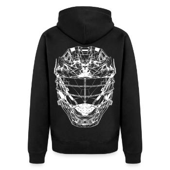 Lacrosse Helm Line Art - Unisex Premium Bio Zip Hoodie - Schwarz - Hinten - Nico (187cm)