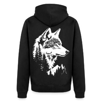 Wolf Gesicht Natur Silhouette - Unisex Premium Bio Zip Hoodie - Schwarz - Hinten - Nico (187cm)
