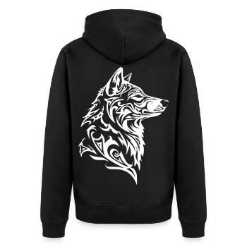 Nordischer Wolf Tribal Wolfskopf Tattoo - Unisex Premium Bio Zip Hoodie - Schwarz - Hinten - Nico (187cm)