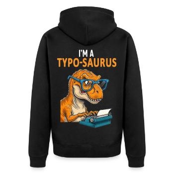 Typo-Saurus avec lunettes et machine à écrire - Veste à capuche bio Premium Unisexe - noir - Dos - Nico (187cm)