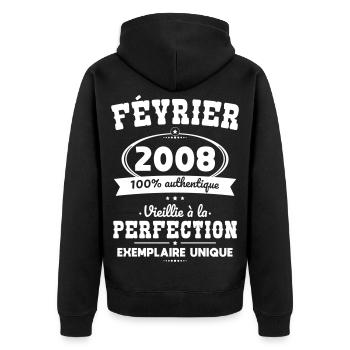 18. Geburtstag – Februar 2008 Perfektion - Unisex Premium Bio Zip Hoodie - Schwarz - Hinten - Nico (187cm)