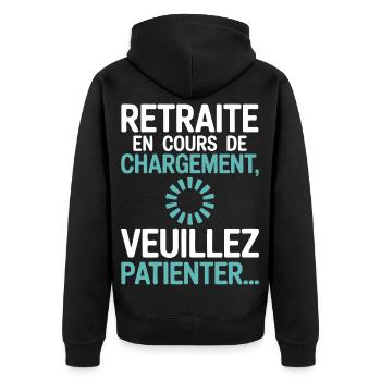 Retreat Loading – Senior Humor - Unisex Premium Organic Zip Hoodie - black - Back - Nico (187cm)