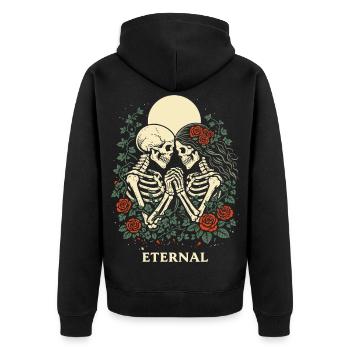 Eternal – Dark Love Skeleton Design in Gothic Style - Unisex Premium Organic Zip Hoodie - black - Back - Nico (187cm)