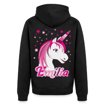 Emilia, maiden name, favorite name - Unisex Premium Organic Zip Hoodie - black - Back - Nico (187cm)