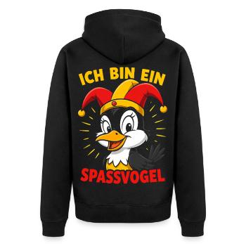 Vogel Kostüm Spaßvogel Narr lustig Karneval Humor - Unisex Premium Bio Zip Hoodie - Schwarz - Hinten - Nico (187cm)