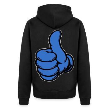 OK Comic Daumenhoch Handsymbol blau - Unisex Premium Bio Zip Hoodie - Schwarz - Hinten - Nico (187cm)