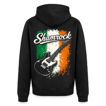 St Patrick E-Gitarre Irish Flag Rock - Unisex Premium Bio Zip Hoodie - Schwarz - Hinten - Nico (187cm)