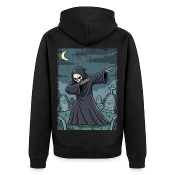 Grim Reaper im nächtlichen Friedhof - Unisex Premium Bio Zip Hoodie - Schwarz - Hinten - Nico (187cm)
