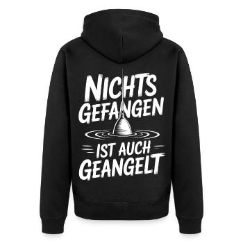 Angeln Humor Shirt - Unisex Premium Bio Zip Hoodie - Schwarz - Hinten - Nico (187cm)
