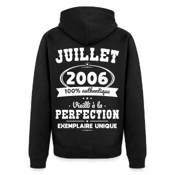 Anniversaire 20 ans - Juillet 2006 Perfection - Veste à capuche bio Premium Unisexe - noir - Dos - Nico (187cm)