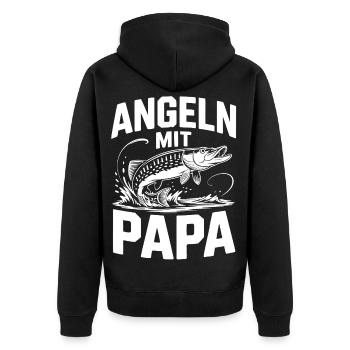 Angeln mit Papa – Großer Fang - Unisex Premium Bio Zip Hoodie - Schwarz - Hinten - Nico (187cm)