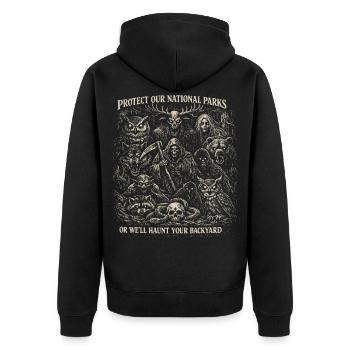 Protect Our National Parks | Humor Horror Goth - Unisex Premium Organic Zip Hoodie - black - Back - Nico (187cm)