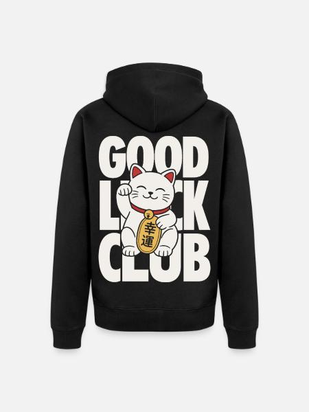 Good Luck Club Lucky Cat - Unisex Premium Bio Zip Hoodie - Schwarz