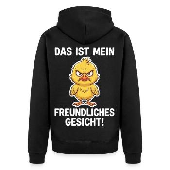 Wütendes Küken – Mein freundliches Gesicht - Unisex Premium Bio Zip Hoodie - Schwarz - Hinten - Nico (187cm)