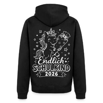 Endlich Schulkind 2026 Einhorn - Unisex Premium Bio Zip Hoodie - Schwarz - Hinten - Nico (187cm)