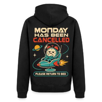 Monday was cancelled – Back to bed - Unisex Premium Organic Zip Hoodie - black - Back - Nico (187cm)