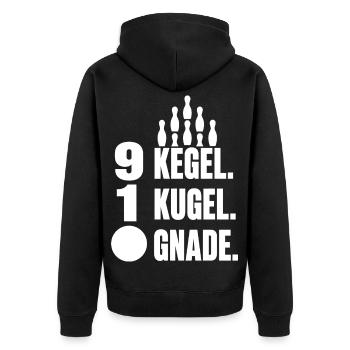 9 Kegel 1 Kugel 0 Gnade – Kegeln Spruch Shirt - Unisex Premium Bio Zip Hoodie - Schwarz - Hinten - Nico (187cm)