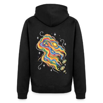 Taranga - Unisex Premium Bio Zip Hoodie - Schwarz - Hinten - Nico (187cm)