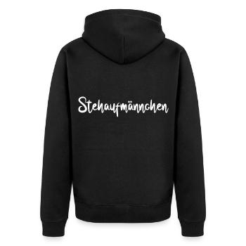 Stehaufmännchen - Unisex Premium Bio Zip Hoodie - Schwarz - Hinten - Nico (187cm)