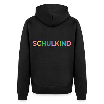 Erste Klasse - Schulkind - Name eintragen - Unisex Premium Bio Zip Hoodie - Schwarz - Hinten - Nico (187cm)