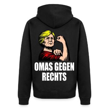 Omas gegen rechts - Unisex Premium Bio Zip Hoodie - Schwarz - Hinten - Nico (187cm)