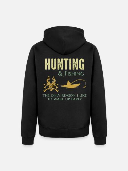 Jagen Vissen Hunter Vissers Outdoor Grappig - Premium økologisk unisex-hættejakke - sort