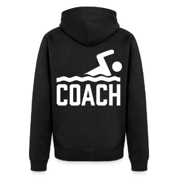 Schwimmtrainer Schwimmlehrer Schwimmen Schwimmkurs - Unisex Premium Bio Zip Hoodie - Schwarz - Hinten - Nico (187cm)