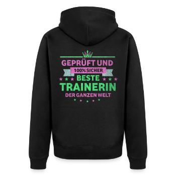 Trainer beste Trainerin - Unisex Premium Bio Zip Hoodie - Schwarz - Hinten - Nico (187cm)