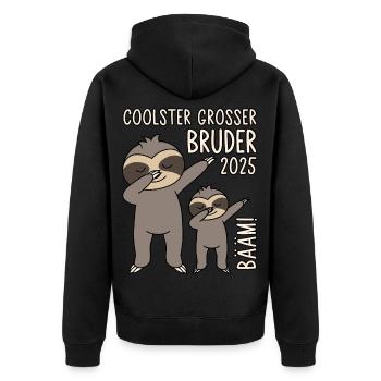 Dabbing Faultier Bääm! Coolster Großer Bruder 2025 - Unisex Premium Bio Zip Hoodie - Schwarz - Hinten - Nico (187cm)