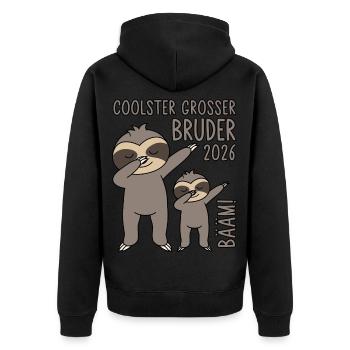 Dabbing Faultier Bääm! Coolster Großer Bruder 2026 - Unisex Premium Bio Zip Hoodie - Schwarz - Hinten - Nico (187cm)