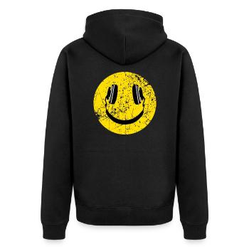 Music headphones smile - Unisex Premium Organic Zip Hoodie - black - Back - Nico (187cm)