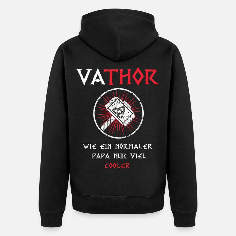 Fathor Vathor Vater Thor Hammer Vatertag Geschenk - Unisex Premium Bio Zip Hoodie - Schwarz