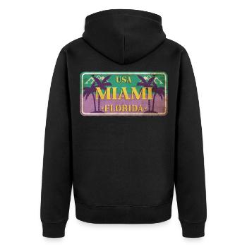 Miami Florida USA Amerika Sommer Palmen Schild - Unisex Premium Bio Zip Hoodie - Schwarz - Hinten - Nico (187cm)