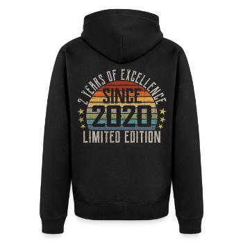Limited Edition 2020 Geschenk Zum 2. Geburtstag - Unisex Premium Bio Zip Hoodie - Schwarz - Hinten - Nico (187cm)