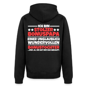Bonustochter Bonuspapa Stiefvater - Unisex Premium Bio Zip Hoodie - Schwarz - Hinten - Nico (187cm)